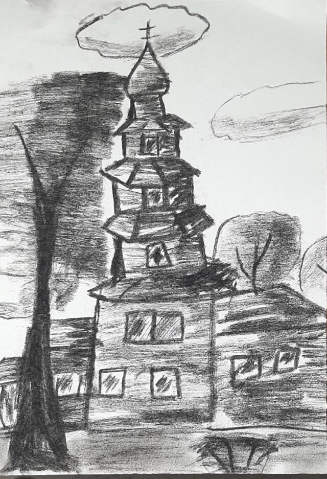 Полина Аборенкова рисует храм.