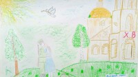 Маша Кандыба из Королева нарисовала картину “Пасха Победы”.